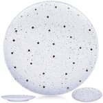 Assiette plate mouchete blanche, noire et dore, grande, peu profonde, 26, 5 cm