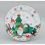 Iperbriko - assiette ronde de 33 cm blanche avec des gnomes et une voiture verte.