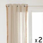 Atmosphera - lot de 2 rideaux  ?illets en coton ivoire et frange de jute 140 x 260 cm