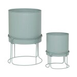 Lot de 2 cache - pots en métal 'aze' 44cm vert céladon Lot de 2 cache - pots en métal 'aze' 44cm vert céladon