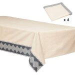 Atmosphera - ensemble nappe et 6 serviettes inuit coton blanc ivoire 250x150cm cr�ateur d'int�rieur