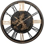 Atmosphera - grande pendule murale noir style rtro avec rouages mobiles d 110 cm