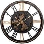 Atmosphera - grande pendule murale noir style rtro avec rouages mobiles d 110 cm