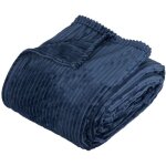 Atmosphera - plaid flanelle c�tel� arum bleu encre 240x220cm cr�ateur d'int�rieur