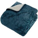 Atmosphera - plaid flanelle effet sherpa lyno bleu 170x130cm cr�ateur d'int�rieur