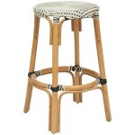 Atmosphera - tabouret de bar en rotin et assise bicolore blanc & noir h 66 cm