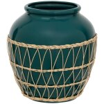 Atmosphera - vase yuca c�ramique et rotin h33, 5cm cr�ateur d'int�rieur