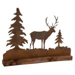 Dcor de table en bois et mtal cerf et sapins
