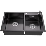 Auralum vier 2 bacs 75x45x19cm vier  encastrer en inox avec distributeur de savon et ensemble de drainage, ...