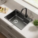 Auralum max - vier 1 bac 62x45x21cm �vier cuisine gris - noir en inox avec syst�me de drainage, montage ...