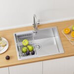 Vier 1 bac en inox 60x44x20cm vier cuisine argent avec gouttoir panier et ensemble de drainage