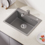 Auralum vier cuisine 1 bac 55x45x20cm vier gris en pierre de quartz avec trop - plein et ensemble de ...