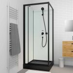 Aurlane - cabine de douche carre 80x80x200cm - porte pivotante - fonds blancs - receveur et profils ...