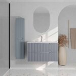 Aurlane - meuble et colonne de salle de bains leon 80cm gris souris - faades ondules - vasque blanche ...