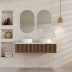 Aurlane - meuble salle de bains 120 2 tiroirs dcor chne et noir - vasques et plan blancs - miroirs ...