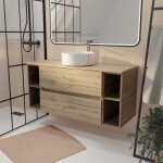 Aurlane - meuble de salle de bains 120 cm timber - décor chêne, 2 tiroirs, vasque blanche à poser Aurlane - meuble de salle de bains 120 cm timber - décor chêne, 2 tiroirs, vasque blanche à poser