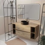 Aurlane - meuble de salle de bains 120 timber décor chêne 2 tiroirs - vasque noire à poser miroir led ... Aurlane - meuble de salle de bains 120 timber décor chêne 2 tiroirs - vasque noire à poser miroir led ...