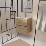 Meuble de salle de bains 50 cm timber - dcor chne naturel 2 tiroirs avec vasque blanche