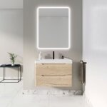 Meuble de salle de bains 80cm 2 tiroirs chne clair - vasque cramique blanche - jota