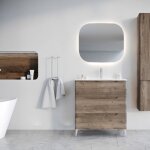 Aurlane - meuble de salle de bains 80cm 3 tiroirs chne fonc - vasque cramique blanche - jota