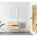 Aurlane - meuble de salle de bains 80cm chêne clair 2 tiroirs avec vasque céramique blanche - one Aurlane - meuble de salle de bains 80cm chêne clair 2 tiroirs avec vasque céramique blanche - one
