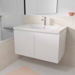 Meuble de salle de bains 80cm  suspendre blanc - 2 portes - vasque blanche - elementary