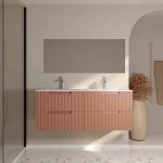 Aurlane - meuble de salle de bains leon 120cm terracotta - 4 tiroirs en mdf ondul�s - vasque � encastrer ...