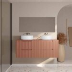 Aurlane - meuble de salle de bains leon 120cm terracotta - 4 tiroirs en mdf ondules - vasques rondes ...