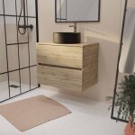 Aurlane - meuble de salle de bains suspendu 70cm timber dcor chne 2 tiroirs vasque noire  poser