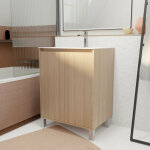 Pack meuble salle de bains 60 cm chne clair, 2 portes avec vasque cramique - xenos