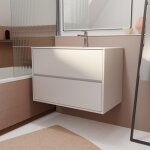 Pack meuble salle de bains 80 cm laqu blanc, 2 tiroirs avec vasque cramique - xenos