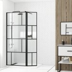 Aurlane - paroi de douche avec pivot 80 + 40x195cm - sérigraphie type briques et profilés noir - dark ... Aurlane - paroi de douche avec pivot 80 + 40x195cm - sérigraphie type briques et profilés noir - dark ...