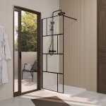 Aurlane - paroi de douche serigraphie brique 80x195cm - verre anticalcaire 8mm - profil noir mat