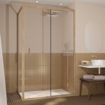 Aurlane - porte de douche coulissante et retour 120x90x200cm - profil�s alu effet bois - verre tremp� ...