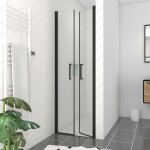 Aurlane - porte de douche double battant 70x200cm - verre tremp� transparent 6mm - profil noir mat