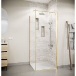 Aurlane - porte de douche pivotante 80x180cm et retour 80cm - verre 8mm anticalcaire - profil or brosse ...