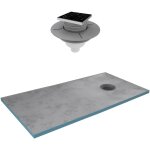 Receveur de douche à carreler 90x160 cm avec bondes à sortie verticale - grille noire Receveur de douche à carreler 90x160 cm avec bondes à sortie verticale - grille noire