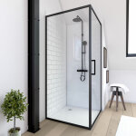 Aurlane - retour pour paroi pour douche - 90x200 cm - profile noir mat - verre 6mm