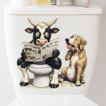 Autocollant 3d vache abattant wc, imperm�able, d�co salle de bain