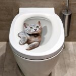Autocollant pour abattant de wc - motif chat mignon - �tanche - amovible - pour d�coration de salle de ...