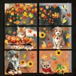 Autocollants pour fen�tre d'automne et de thanksgiving - d�coration de fen�tre - sans colle - feuilles ...