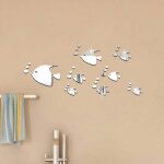 Autocollant mural � bulles de poisson de mer autocollants effet miroir 3d diy autocollant amovible (argent) ...