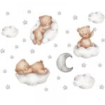 Autocollants muraux enfant amovible sticker mural avec ours nuages �toiles et lune autocollant mural ...