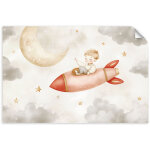 Autocollant mural images pour chambre d'enfant chevreuils animaux dans la for�t beige 30x20