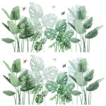 Autocollant mural jungle tropicale, motifs feuilles vertes, ambiance zen pour bureau ou salon