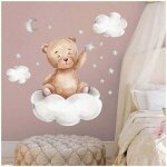 Autocollants muraux ours dessin anim�, d�coration de chambre d'enfant pour gar�ons, papier peint lune ...