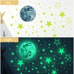 Autocollants muraux phosphorescents lune et �toiles, 437 pi�ces adh�sives pour d�coration de chambre, ...