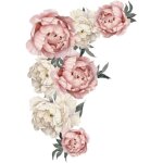 Autocollant murale fleur, motif de fleur de pivoine sticker muraux papier peint floral art applique chambre ...