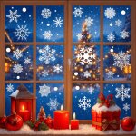 Autocollant sticker noel - 9 plaques flocons de neige �toile pour fen�tre vitre miroir frigo d�coration ...