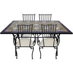 Leonie table et chaise bistrot, 4 chaises 1 table, ensemble bistro ext�rieur, mosaique bleu mediterrann�en ...